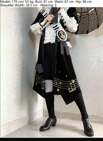 Forest Fluorescent Carps - Black and White Sonata - Ouji Lolita Vest Suit and Vintage Lolita OP Dress