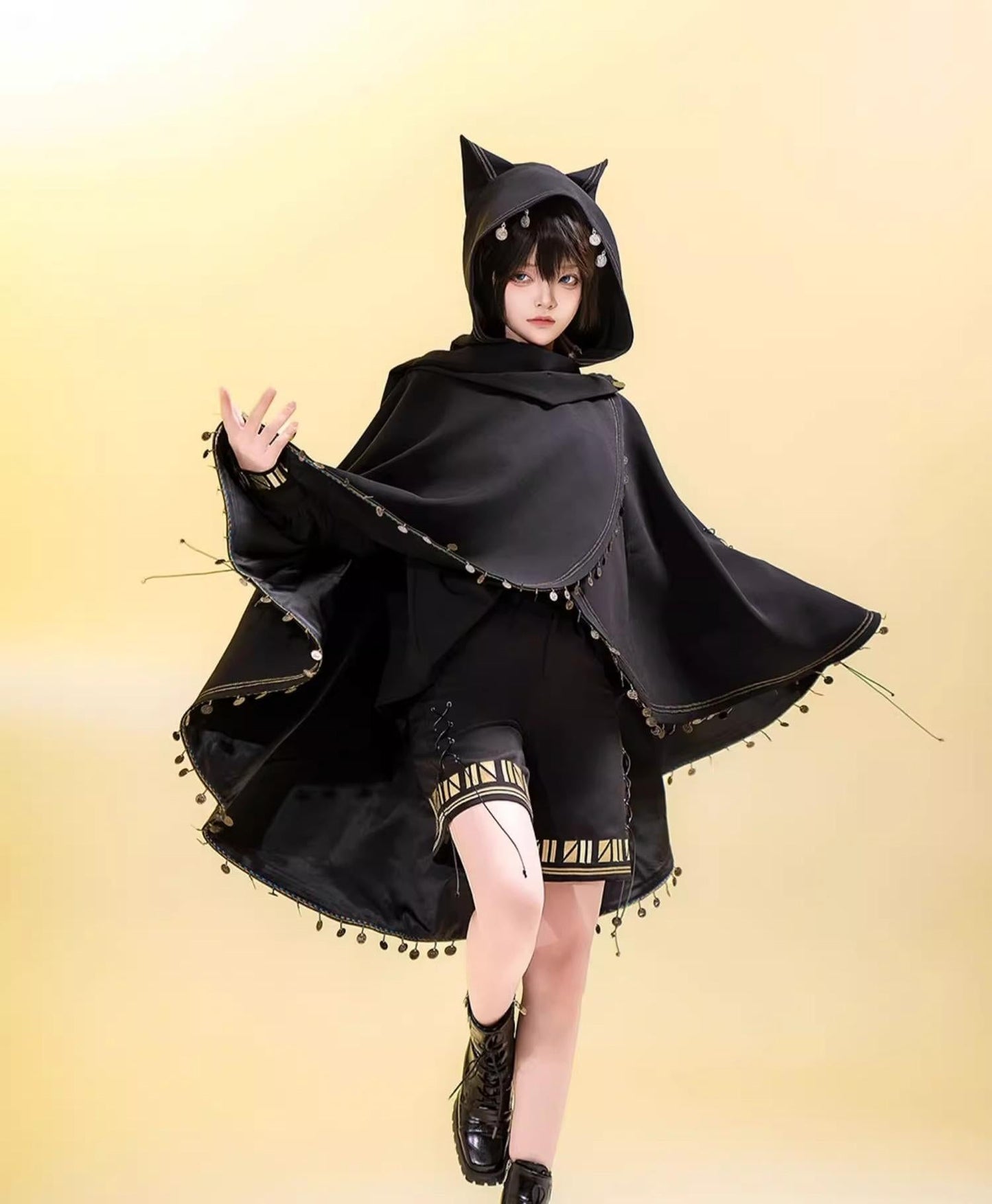 Princess Chronicles - Black Cat - Black Ouji Lolita Cape with Cool Cat Ear Hood