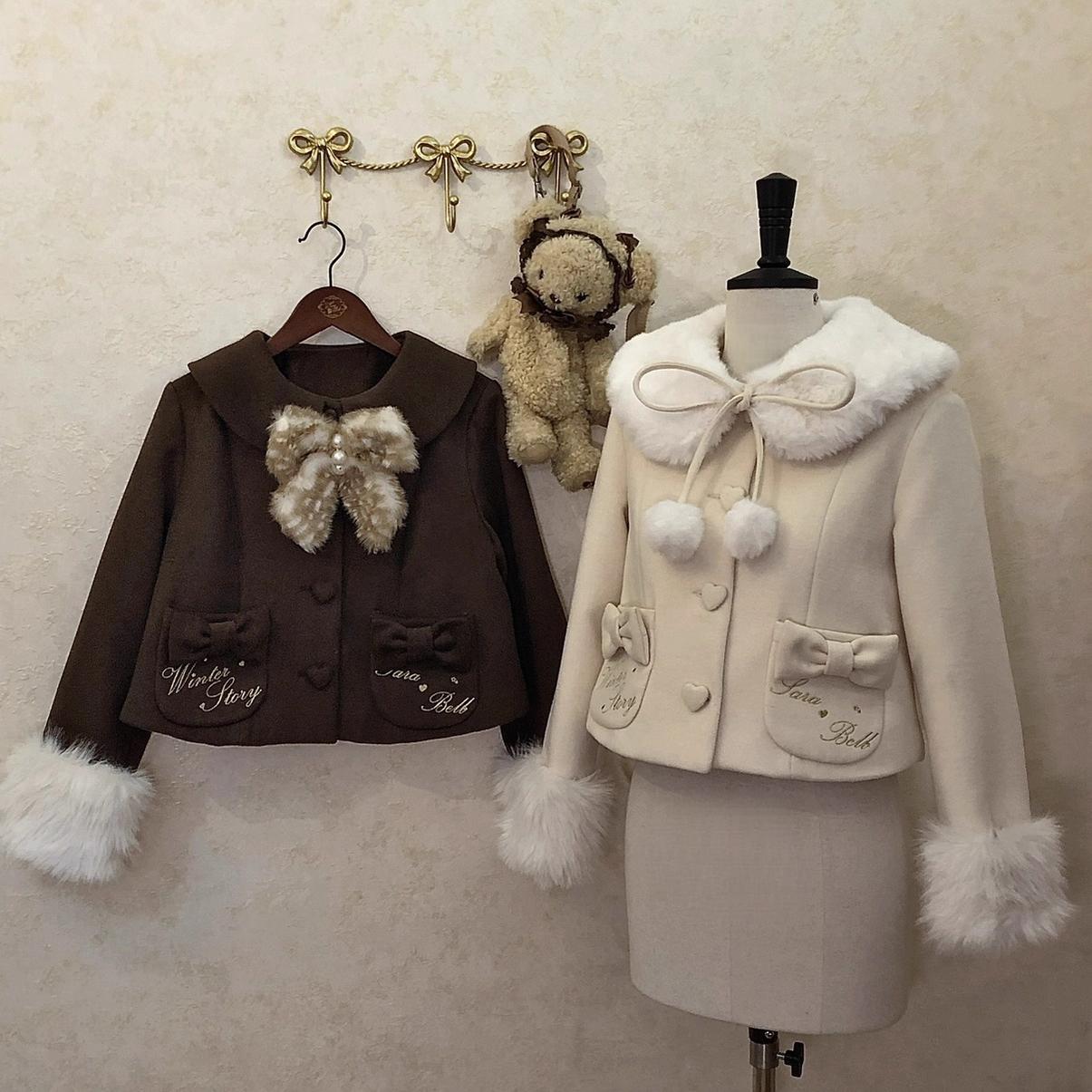 Sara Bell - Winter Story - Winter Kawaii Lolita Short Coat, Detachable Fur Collar