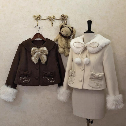Sara Bell - Winter Story - Winter Kawaii Lolita Short Coat, Detachable Fur Collar