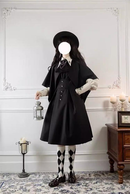 CastleToo - Night Raven Magic - Ouji Lolita Dress Set, Suspender Shorts & Cape