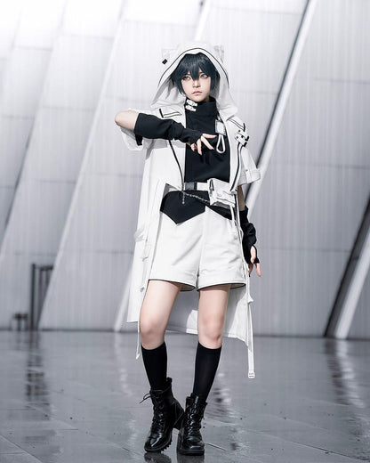 Princess Chronicles - White Cat - Futuristic Style Cool Lolita Pants Suit With Cat Ear Coat