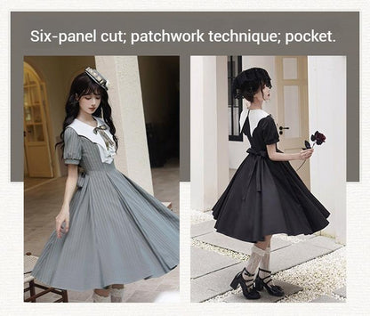 Forest Fluorescent Carps - The Rain of London - Elegant Lolita OP Dress, Bat Wing-Shaped Neckline