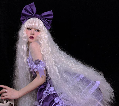 PippiPalace - White Moonlight - Elegant Long White Curly Lolita Wig