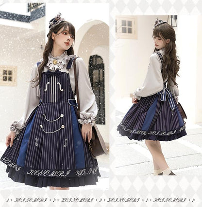 Forest Fluorescent Carps - Classic Lolita Salopette Set Violin Preppy Style Dress