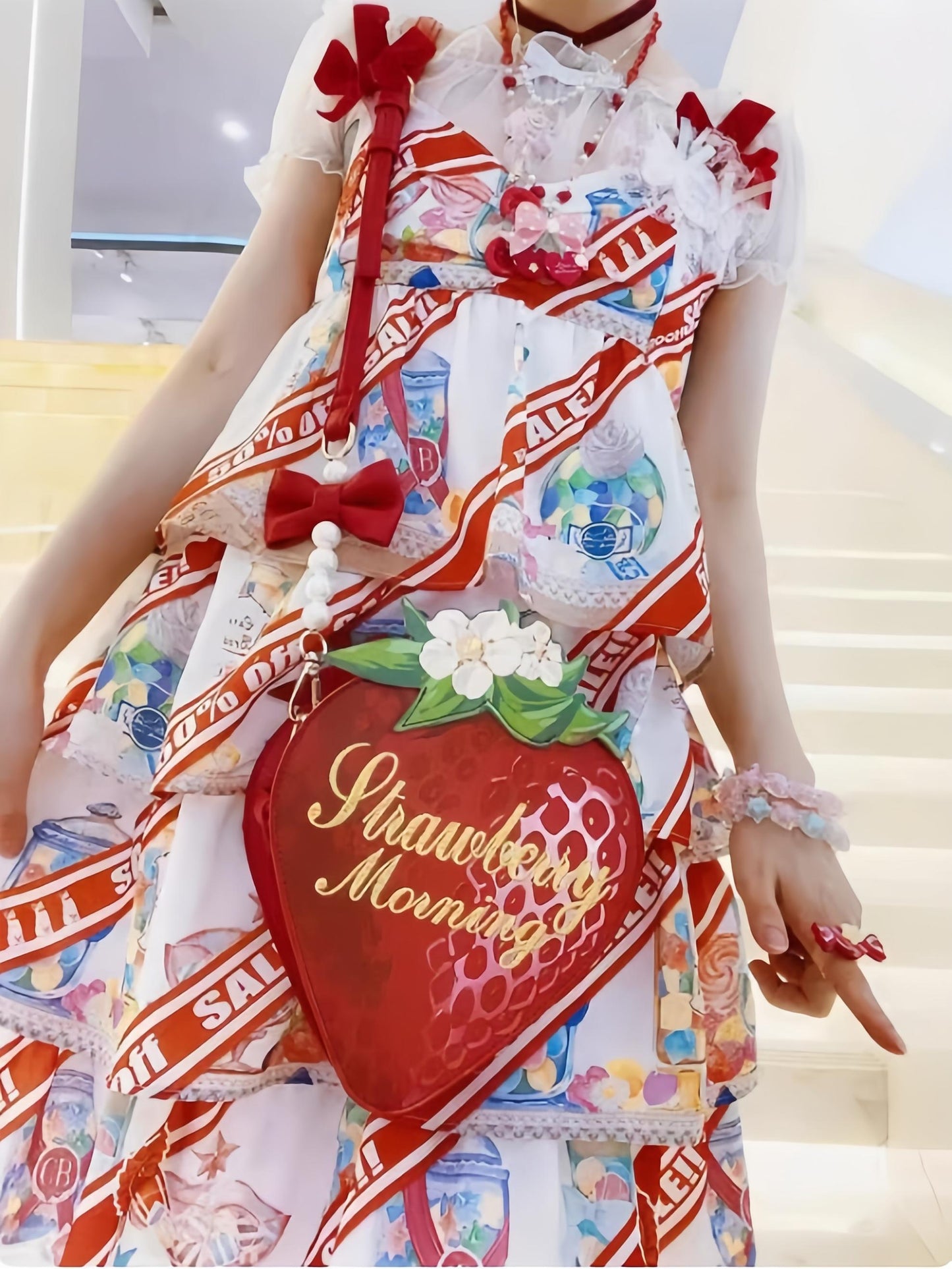 Morning Glory - A Strawberry - Sweet Lolita Crossbody Bag Strawberry Printed Handbag