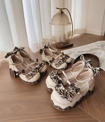 Sheep Puff - Layered Pastry - Sweet Lolita High Heel Shoes Chocolate Prints Shoes