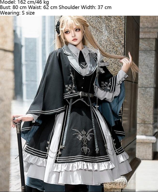 CHUNLV LOLITA - Dark Night Contract - Blue Military Lolita Dress Suit Skirt Elegant OP Cape