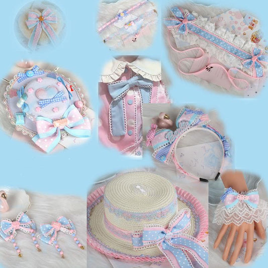 Manmeng - Pink and Blue Sweet Lolita Bow Headwear