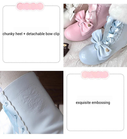 Sheep Puff - Snowy Mochi - Kawaii Lolita Winter Boots, Detachable Fur Trim