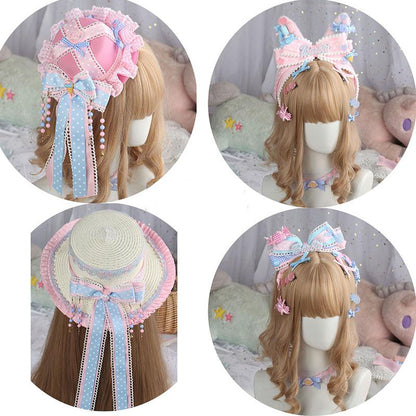 Manmeng - Pink and Blue Sweet Lolita Bow Headwear