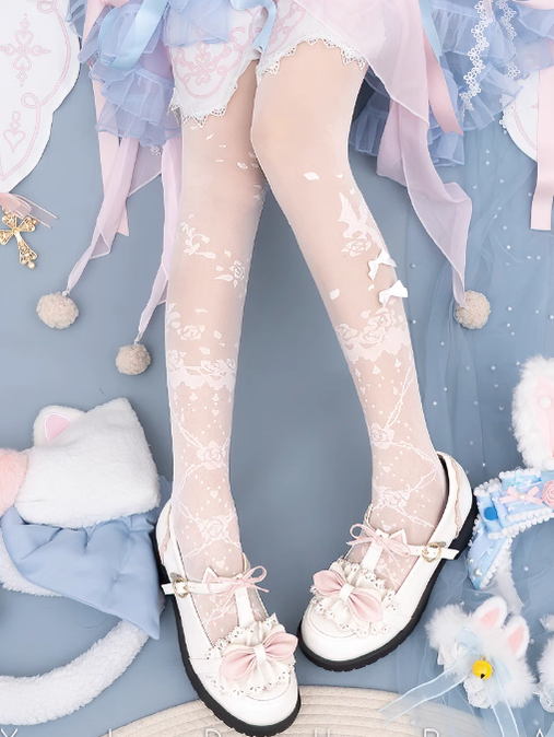Yidhra - Nightingale and Rose - Elegant Lolita Stereo Flower Thin Tights