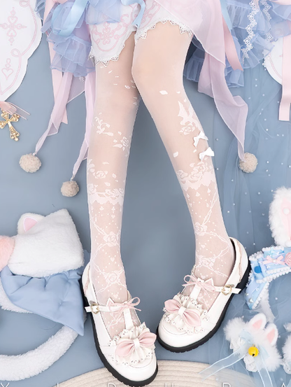 Yidhra - Nightingale and Rose - Elegant Lolita Stereo Flower Thin Tights