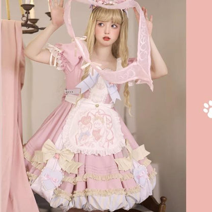 OCELOT - Sweet Lolita Pink Cat Tail OP Dress Set