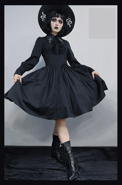 Lilizi - Redemption Song - Gothic Lolita OP Dress Cross Embroidery Tiered Hem