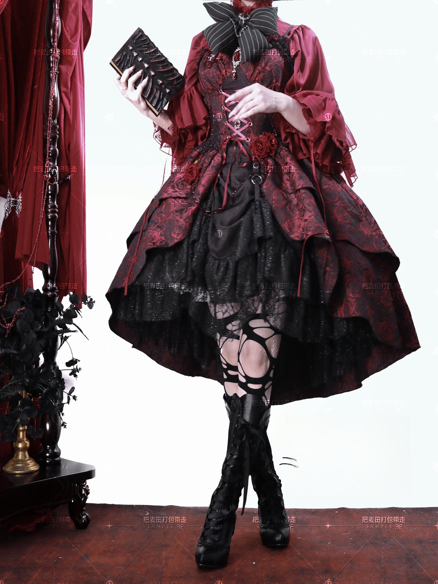 Cornfield Lolita - Rose Blood - Black Red Gothic Lolita JSK Jacquard Court Dress