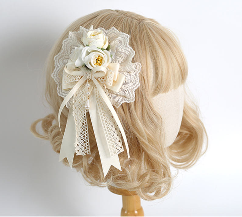 Xiaogui - Sweet Lolita Ivory Lace bow Hair Accessories
