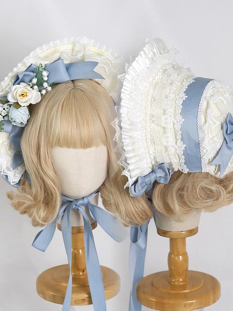 Xiaogui - Elegent Lolita Bonnet Bows Straw Hat