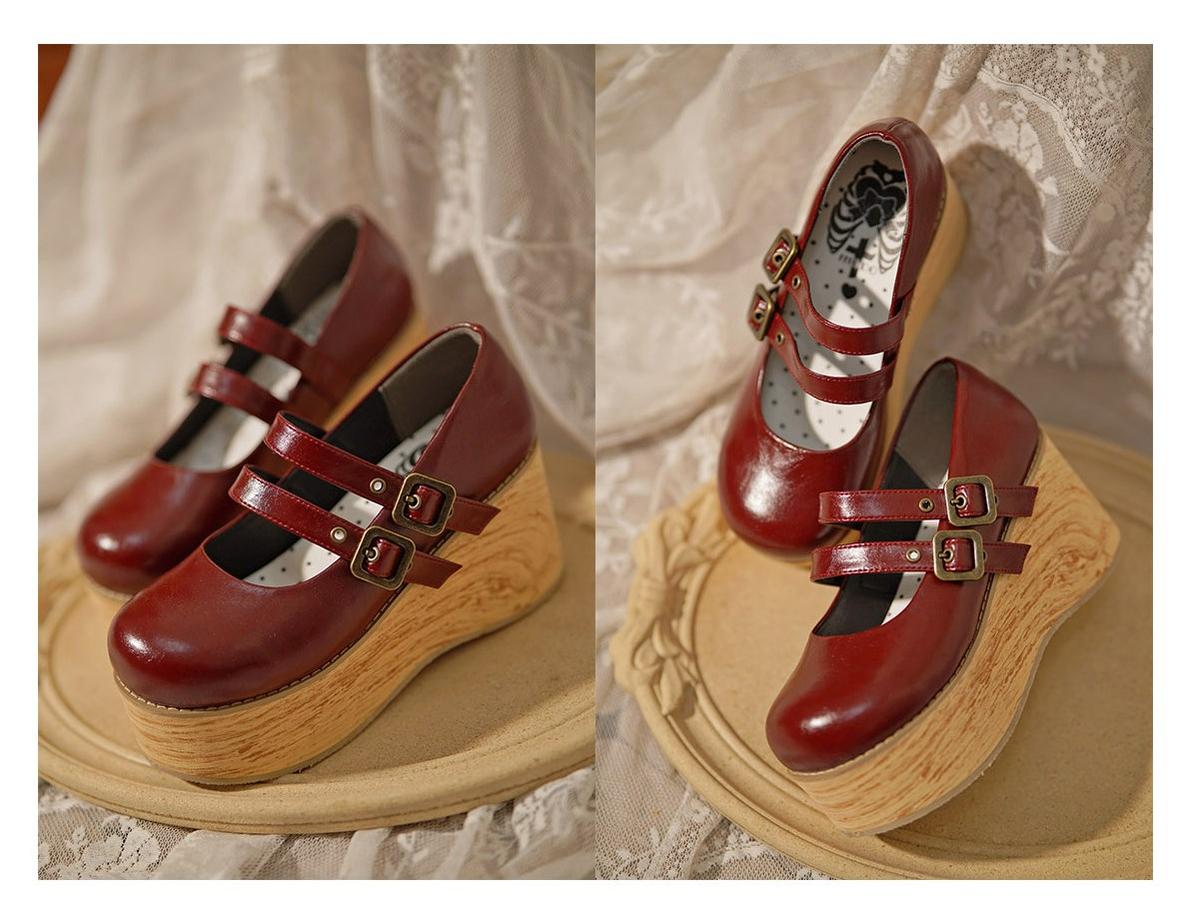 MODO - Retro Lolita Round Toe Wood Bottom Shoes