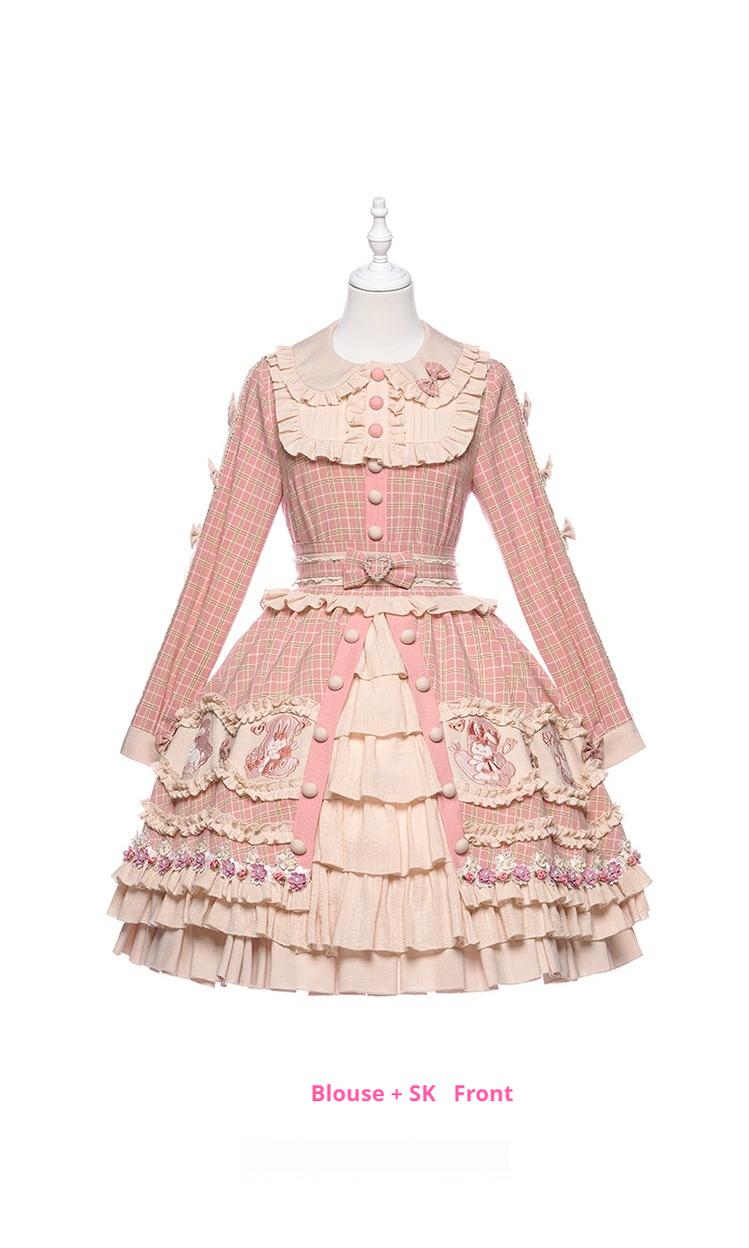 Youpairui - Helford - Sweet Coordinated Lolita Suit Pink Plaid Lolita SK Set