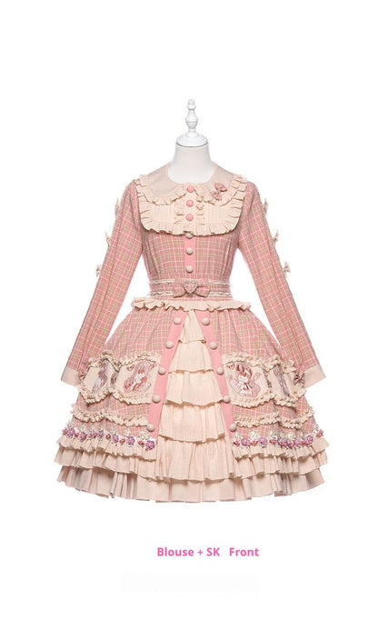 Youpairui - Helford - Sweet Coordinated Lolita Suit Pink Plaid Lolita SK Set