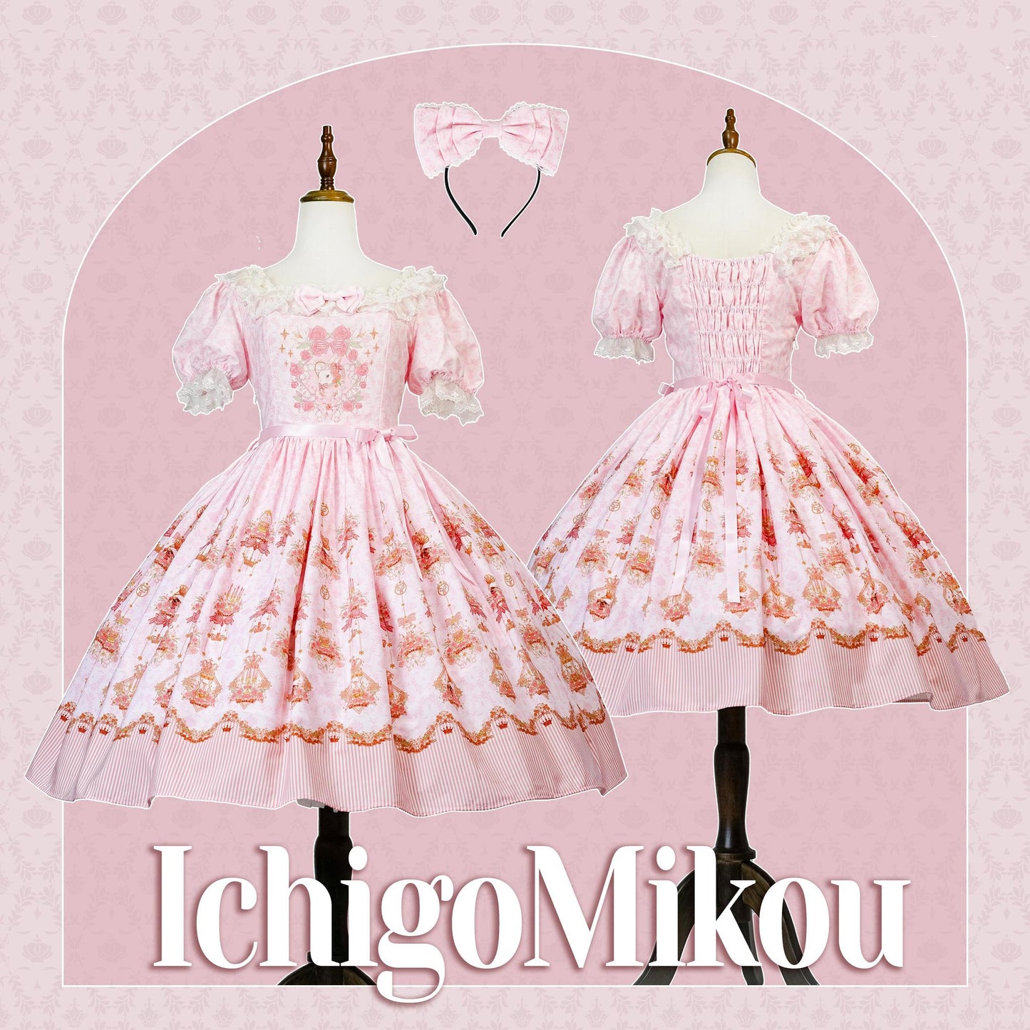 Strawberry Witch - Rose Garden Bunny - Daily Lolita Rose Bunny Printing OP JSK Dress Set