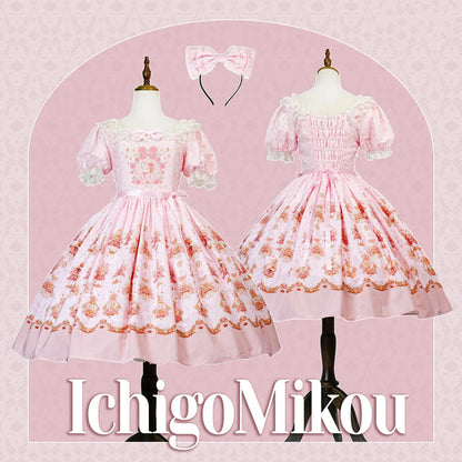 Strawberry Witch - Rose Garden Bunny - Daily Lolita Rose Bunny Printing OP JSK Dress Set