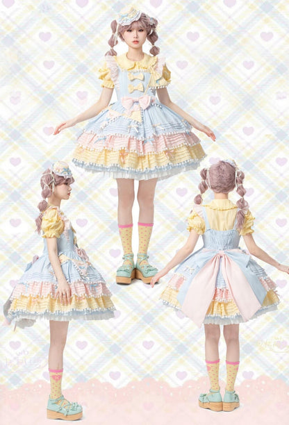 Chubby Cat Diary - Sweetheart Macarons - Sweet Lolita JSK Dress, Pom-pom Accents