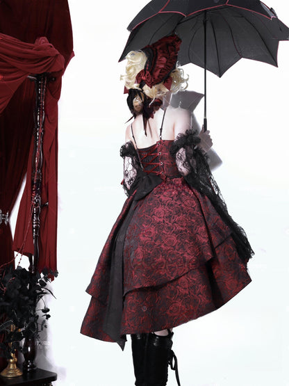 Cornfield Lolita - Rose Blood - Black Red Gothic Lolita JSK Jacquard Court Dress