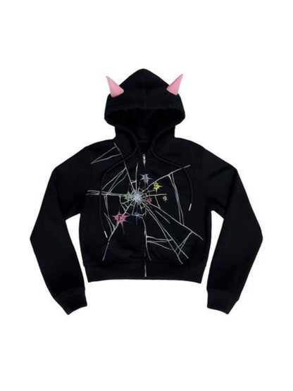 Crackle Print Pointed Short Sweatshirt Jacket【s0000004815】