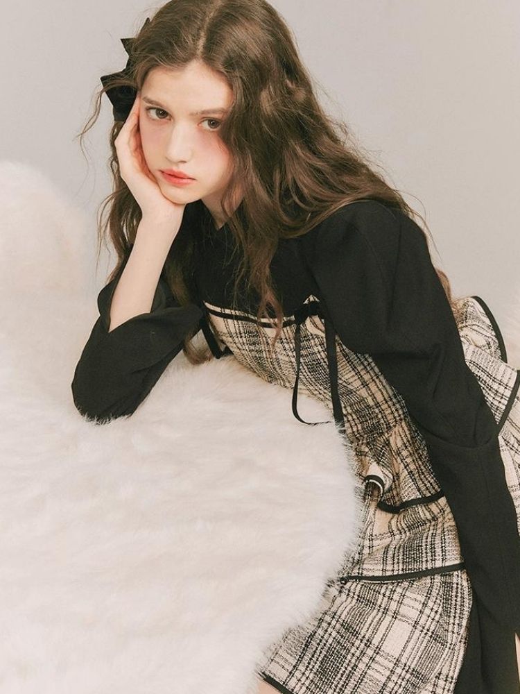 Plaid Cake Skirt Fake Two Piece Dress【s0000003231】