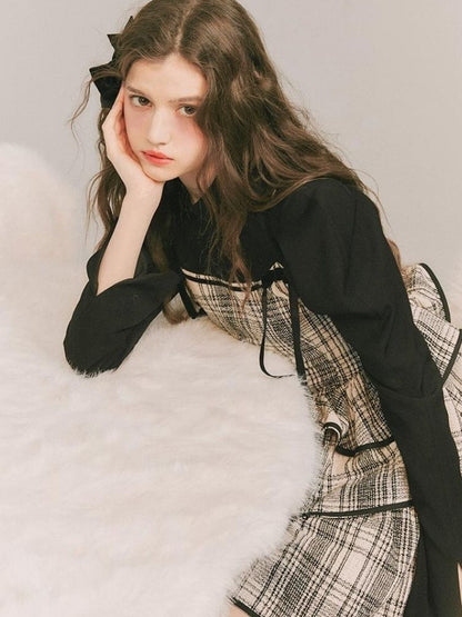 Plaid Cake Skirt Fake Two Piece Dress【s0000003231】