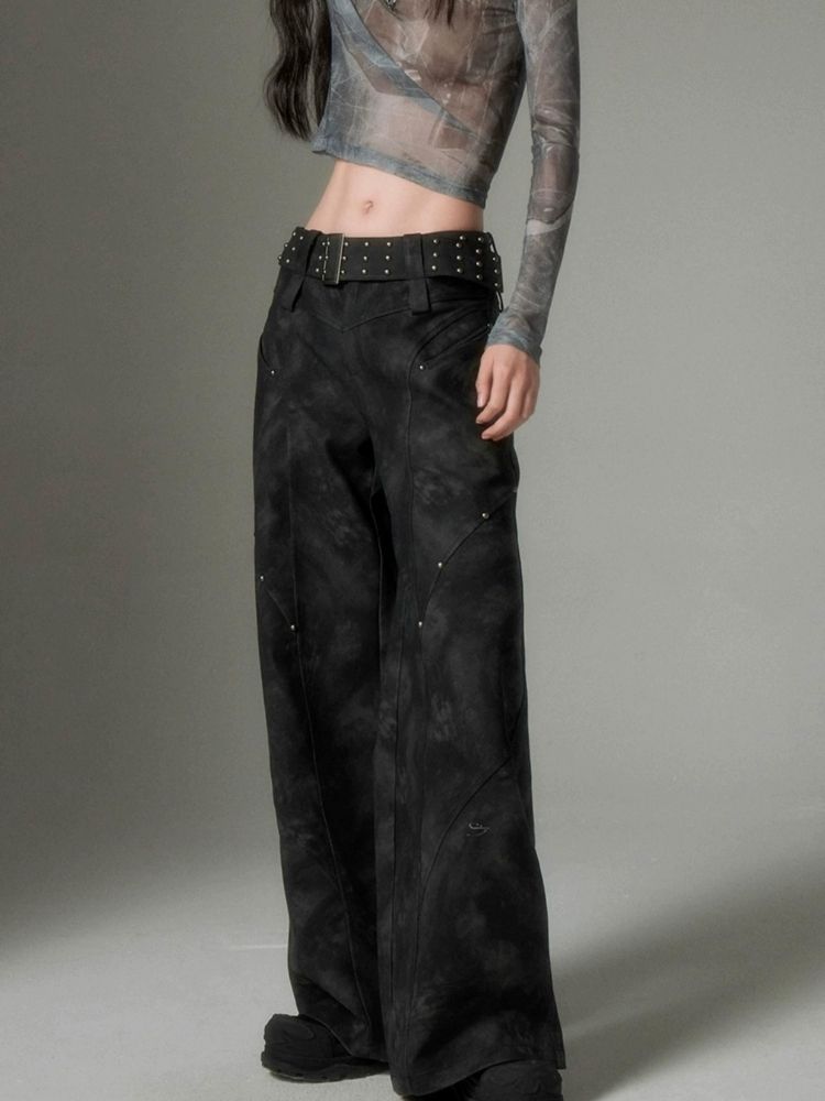 Retro metal rivets leather pants【s0000004869】