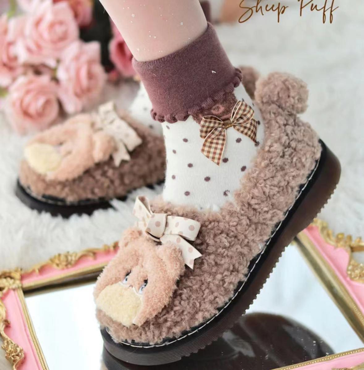 Sheep Puff - Mikko Rolled - Winter Lolita Shoes Warm Fleece Shoes