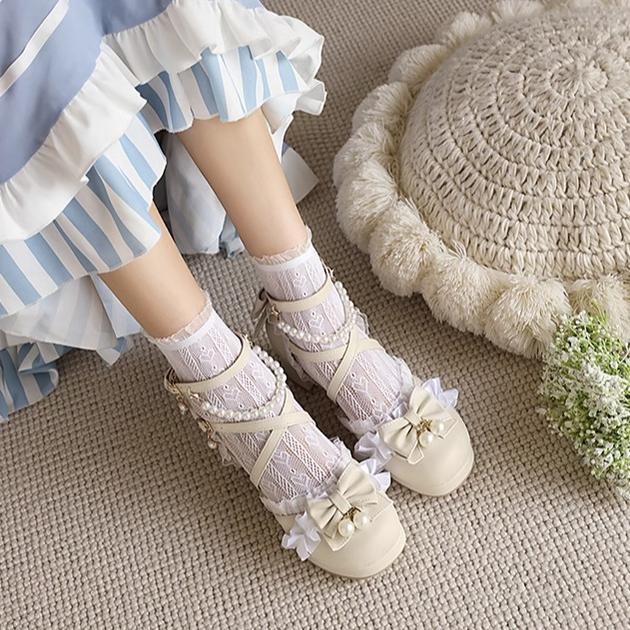 Yana - Chinese Style Yana - Plus size Qi Lolita Shoes Bow Pearl Lolita Sandal