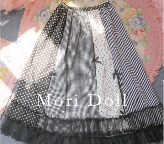 Mori Doll - Strawberry Jam - Sweet Lolita Dot and Stripe Print Skirt