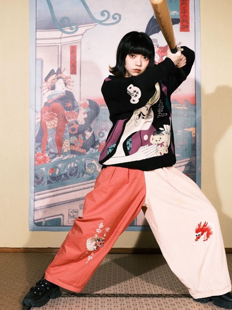 Two-color stitching wide-leg pants【s0000003617】