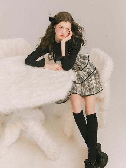 Plaid Cake Skirt Fake Two Piece Dress【s0000003231】