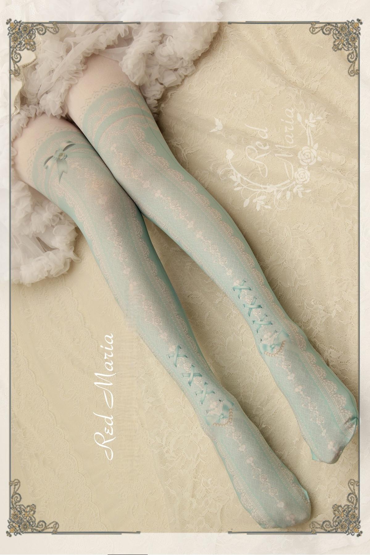 Red Maria - Lace Printed Bow 80D Lolita Tights Multicolors