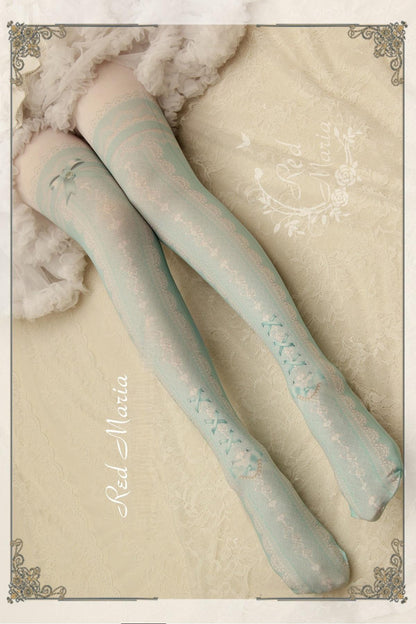 Red Maria - Lace Printed Bow 80D Lolita Tights Multicolors
