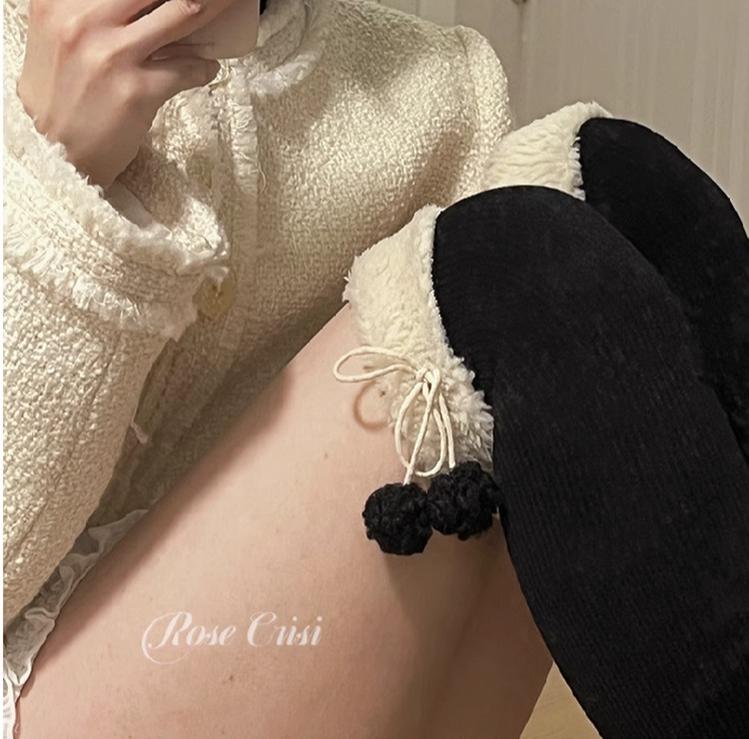 Roji Roji - Winter Fuzzy Ball Lolita Socks Over Knee Thick Socks
