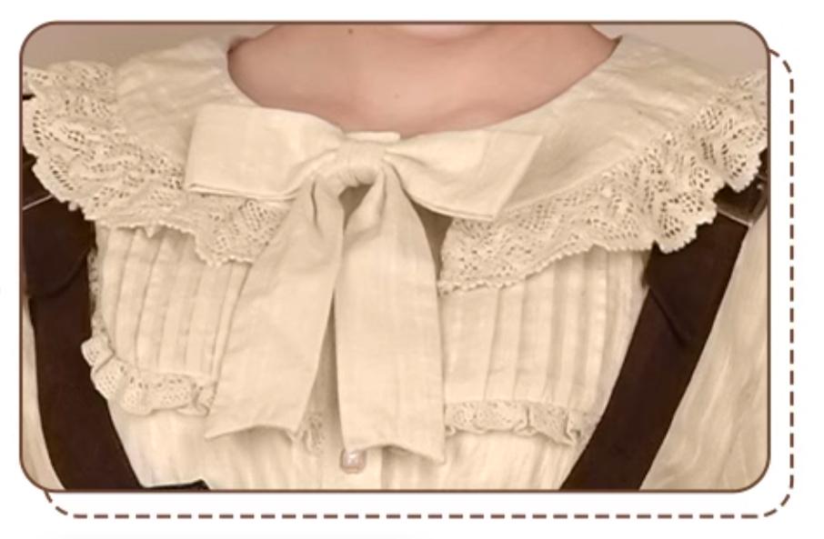 Honey Machine - Vanilla Latte - Retro Lolita Shirt Mutton Sleeve Innerwear