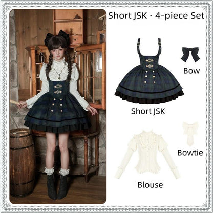 With PUJI - Berlin Souvenir - Plaid Preppy Style Lolita Bust Supporting JSK Outfit