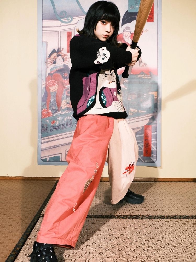 Two-color stitching wide-leg pants【s0000003617】