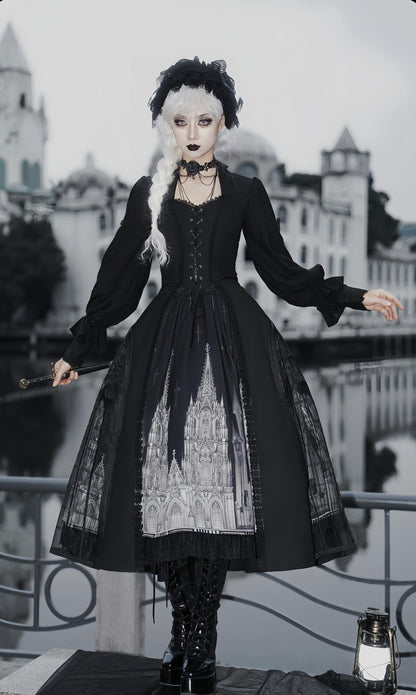 Susin Lolita - Night Traveler - Gothic Lolita Skirt Long Coat Long-Sleeved Shirt and Bustier