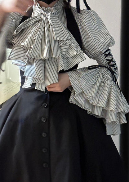 FlowerFairyDaily - Gothic Lolita Striped Shirt With Alternative NeckTie/Jabot