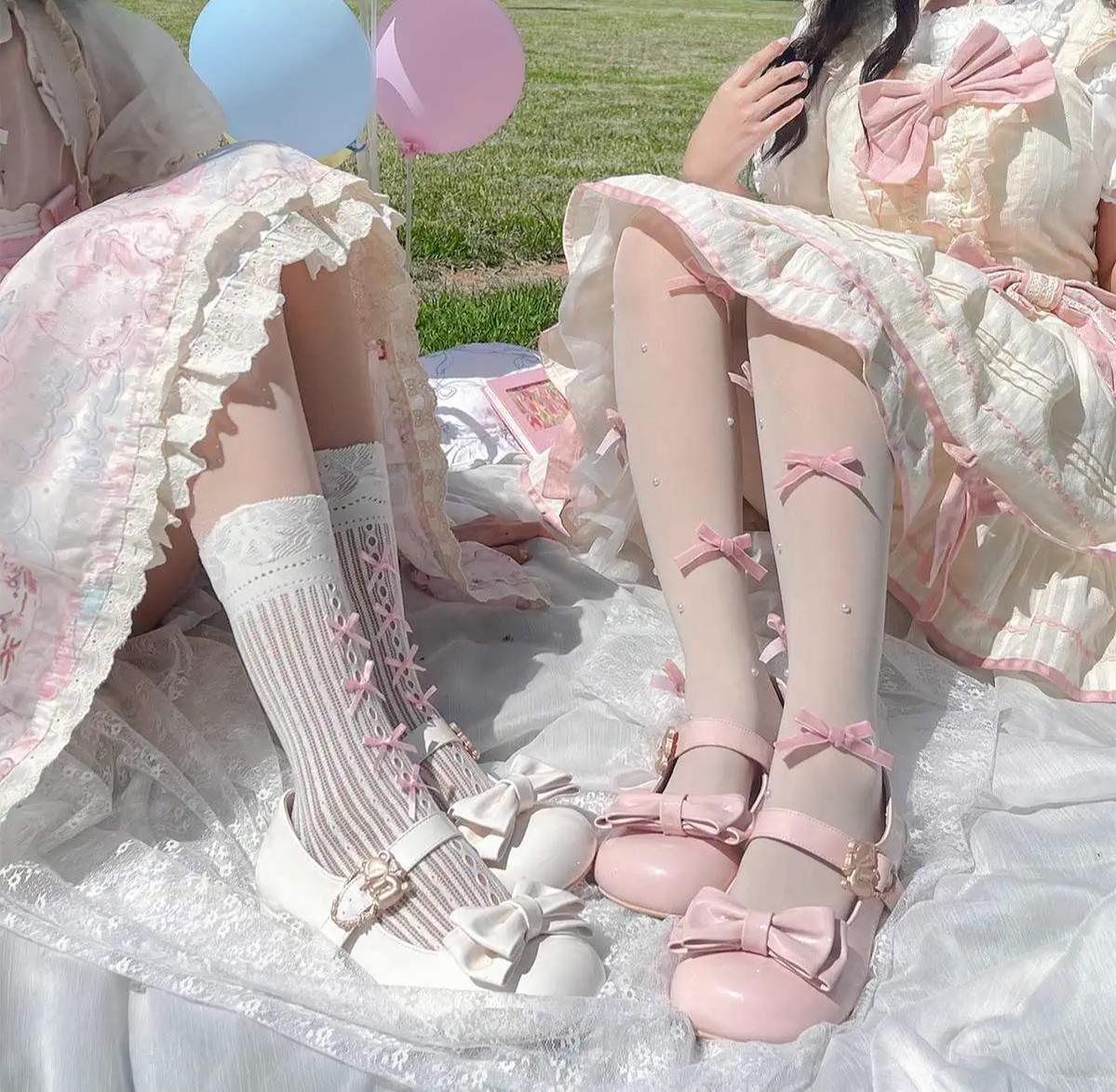 Sheep Puff - Hug Bear - Sweet Lolita Heel Shoes Bear Metal Buckle Bow Shoes