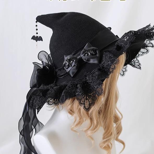 Xiaogui - Halloween Lolita Hat Devil Lace Woolen Witch Hat