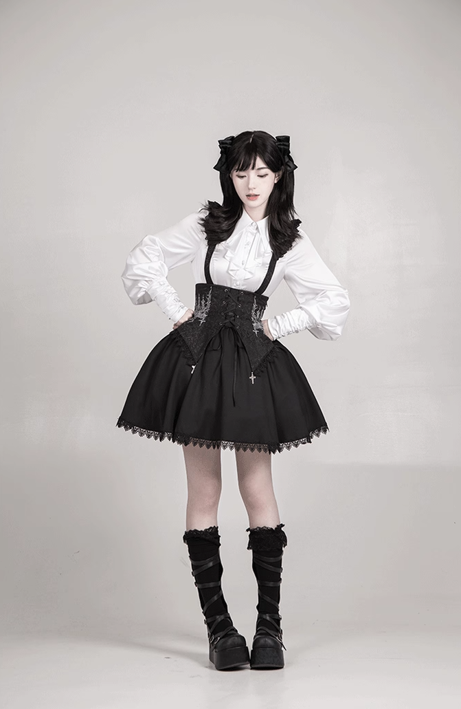 With PUJI - Thorny Night - Gothic Lolita Bust-supporting Skirt With Removable&Adjustable Strap