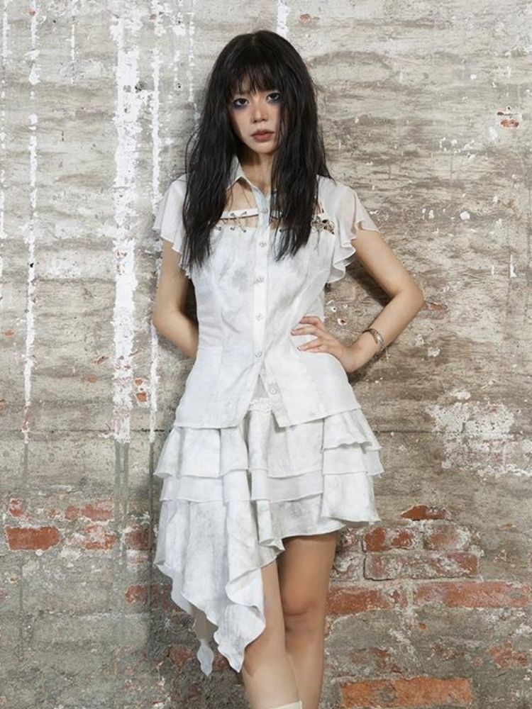 Stitching short-sleeved shirt【s0000003211】